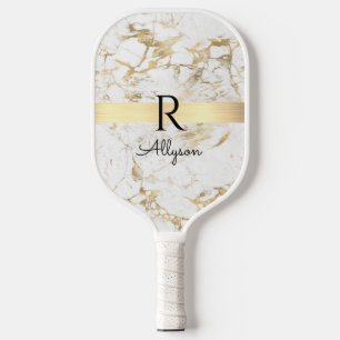 Gold- und Weißmarmor, Gold-Bar, Schwarzer Name/Mon Pickleball Schläger