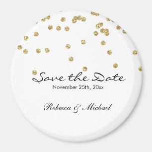 Gold- und Weißpolka-Dots-Glitzer Save the Date Magnet