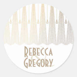 Gold und White Art Deco Chic Hochzeit Runder Aufkleber
