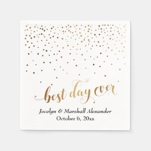 Gold und White Best Day Ever Hearts Confetti Serviette