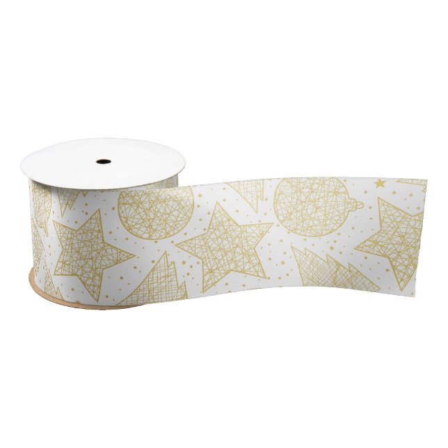 Gold und White Christmas Pattern Ribbon Satinband (Spule)