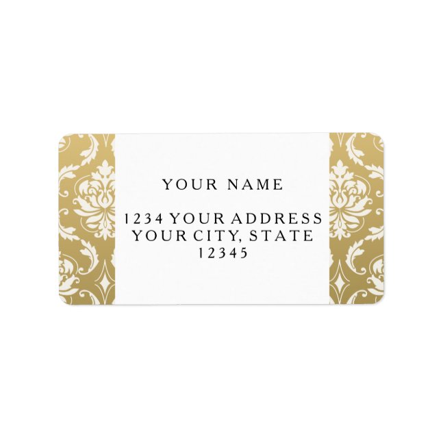 Gold und White Classic Damask Adressaufkleber (Vorne)