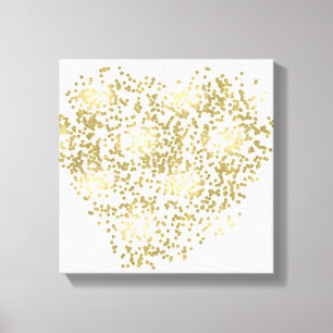 Gold und White Confetti Herz Leinwanddruck
