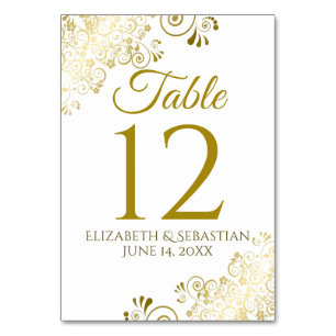 Gold und White Elegant Filigree Wedding Tischnummer