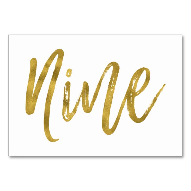 Gold und White Elegant Tischnummer Nine. (Vorderseite)