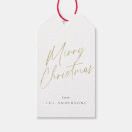 Gold und White Frohe Weihnachtskalligraphie Geschenkanhänger