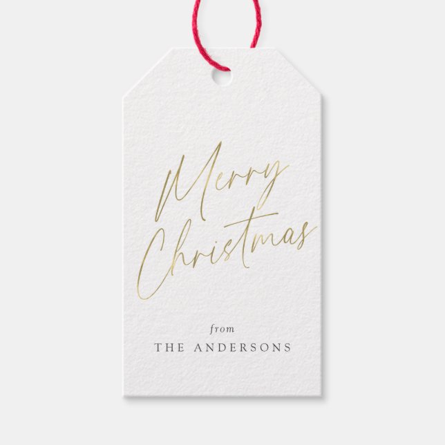 Gold und White Frohe Weihnachtskalligraphie Geschenkanhänger (Vorderseite)