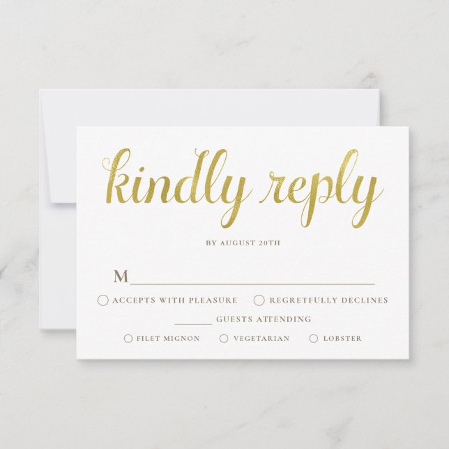Gold und White Jubiläum RSVP Card mit Mahlzeiten Einladung (Vorderseite)