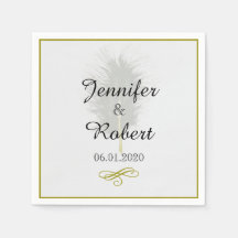 Gold und White Marabou Feather Wedding Napkin