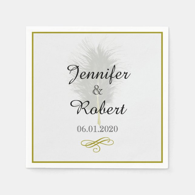 Gold und White Marabou Feather Wedding Napkin Serviette (Vorderseite)