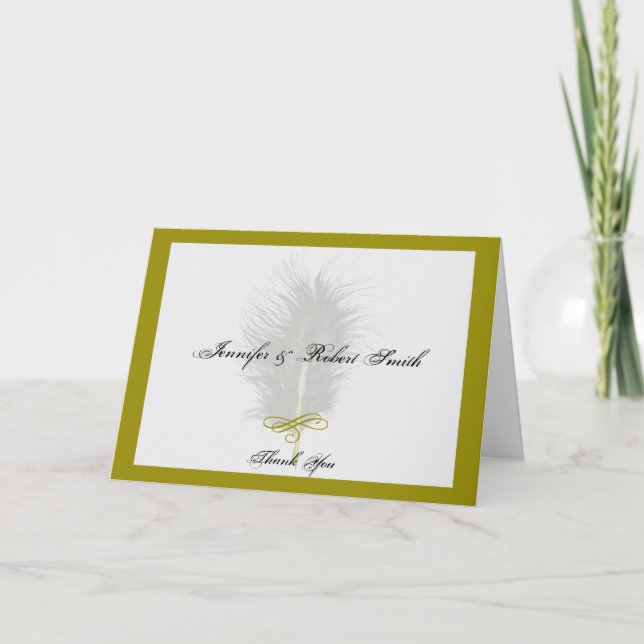 Gold und White Marabou Feather Wedding Vielen Dank Dankeskarte (Vorderseite)