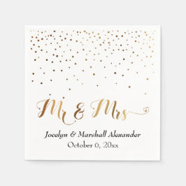 Gold und White Mr. & Mrs. Heart Script Confetti Serviette