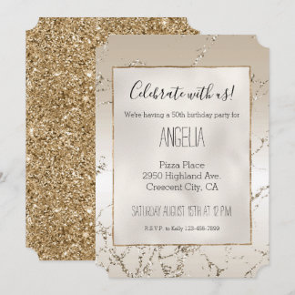 Gold und White Ombre Marble Glitz Einladung