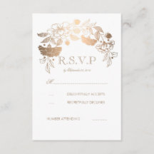 Gold und White Peonies Laurel Wedding RSVP Cards