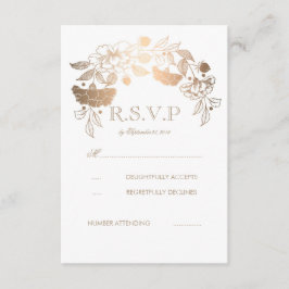 Gold und White Peonies Laurel Wedding RSVP Cards Karte