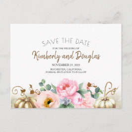 Gold und White Pumpkin Pink Save the Date Ankündigungspostkarte
