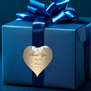 Gold und White Rose Hochzeit Danke Herz-Aufkleber