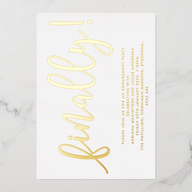 Gold- und White-Script-Partei Folieneinladung (Vorderseite)