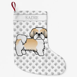 Gold und White Shih Tzu Cartoon Dog & Name Kleiner Weihnachtsstrumpf
