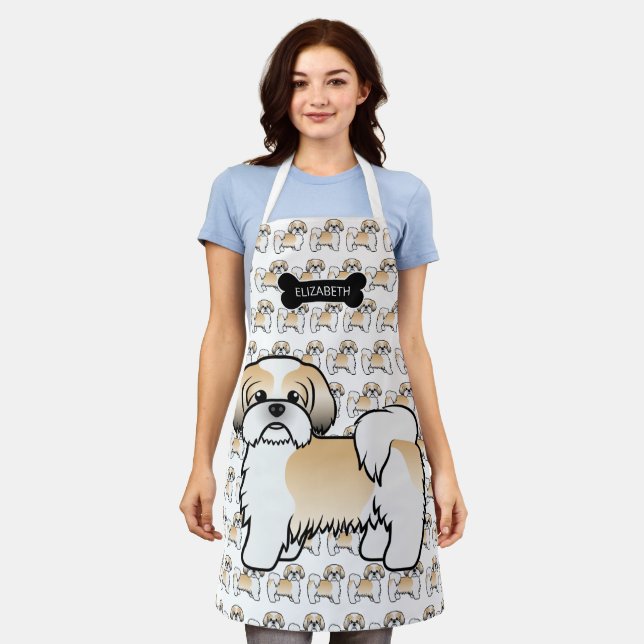 Gold und White Shih Tzu Cartoon Dog & Name Schürze (Getragen)