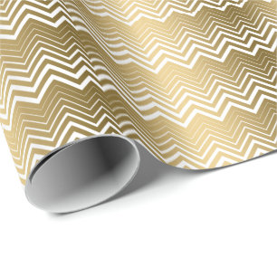 Gold und White Zigzag Zickzack Geschenkpapier