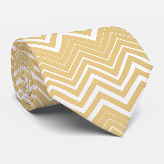 Gold und White Zigzag Zickzack Krawatte (Gerollt)