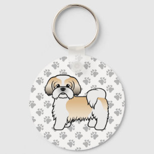 Gold und WhiteShih Tzu Niedlicher Cartoon Dog Schlüsselanhänger