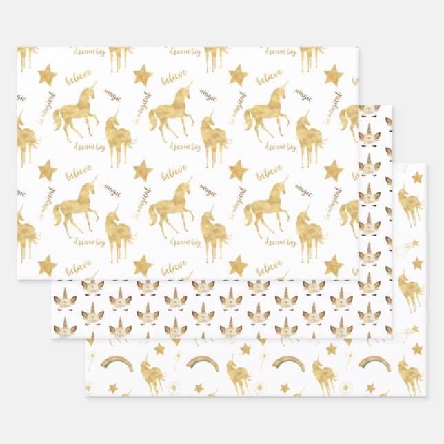 Gold Unicorn Geburtstag Geschenkpapier Set (Set)