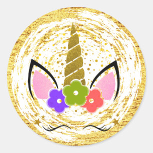 Gold Unicorn Geburtstag Glitzer Sparkle Stars Runder Aufkleber