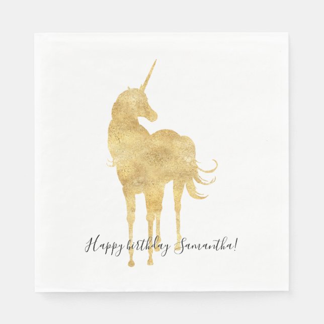 Gold Unicorn Geburtstag Serviette (Vorderseite)