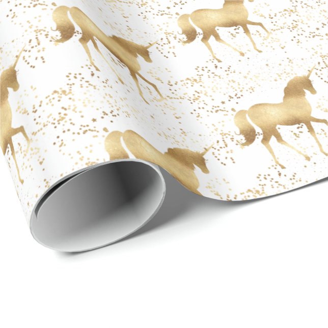 Gold Unicorn Geschenkpapier (Rolleneckpunkt)