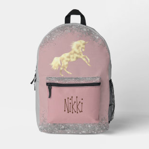 Gold Unicorn Silver Glitzer Personalisiert Bedruckter Rucksack
