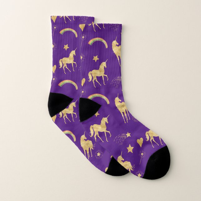 Gold Unicorns und Regenbogen Socken (Paar)
