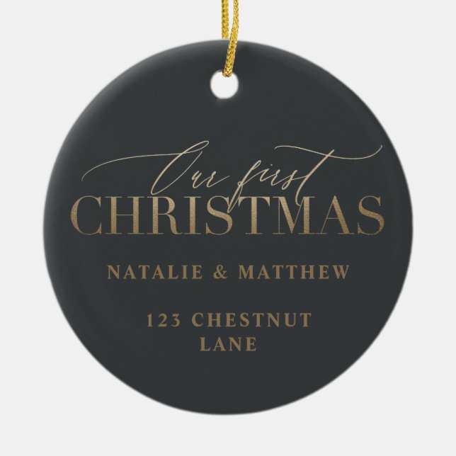 Gold unser erstes Weihnachtsneues Haus oder wed Keramik Ornament (Vorne)