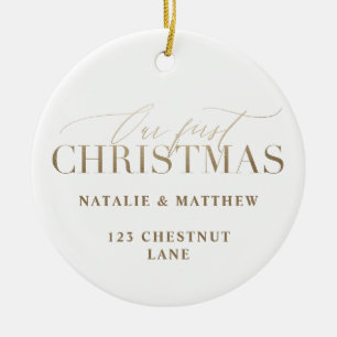 Gold unser erstes Weihnachtsneues Haus oder wed Keramik Ornament