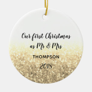 Gold Unsere ersten Weihnachten Mr. & Mrs. Keramik Ornament