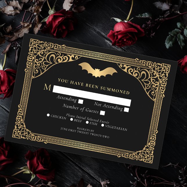 Gold Vampire Kathedrale Gothic Wedding RSVP Begleitkarte (Von Creator hochgeladen)