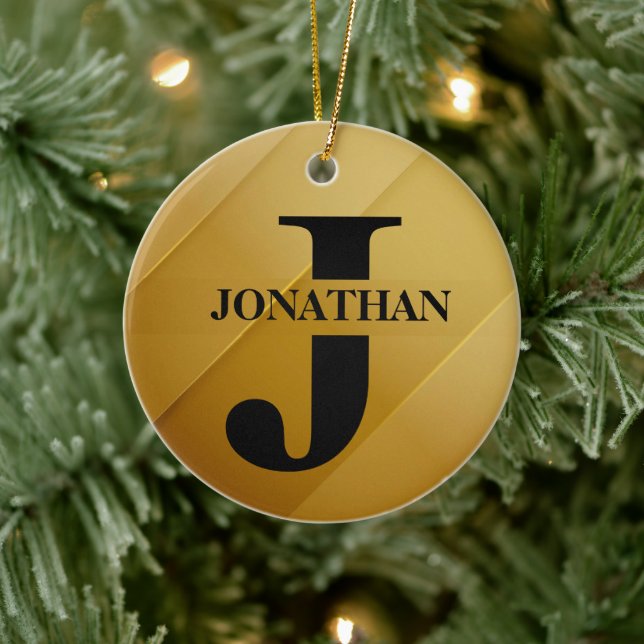Gold-Vater-Initial-Name-Würdigungsdesign Keramik Ornament (Baum)