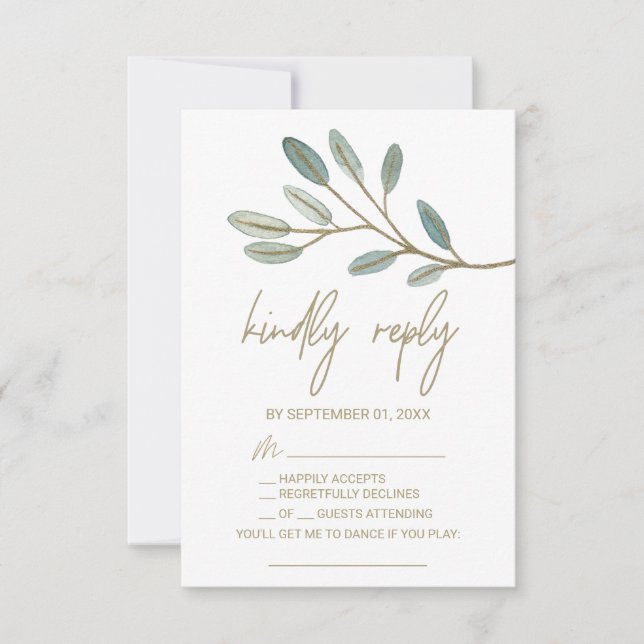 Gold Veined Eucalyptus Song Request RSVP Card (Vorderseite)
