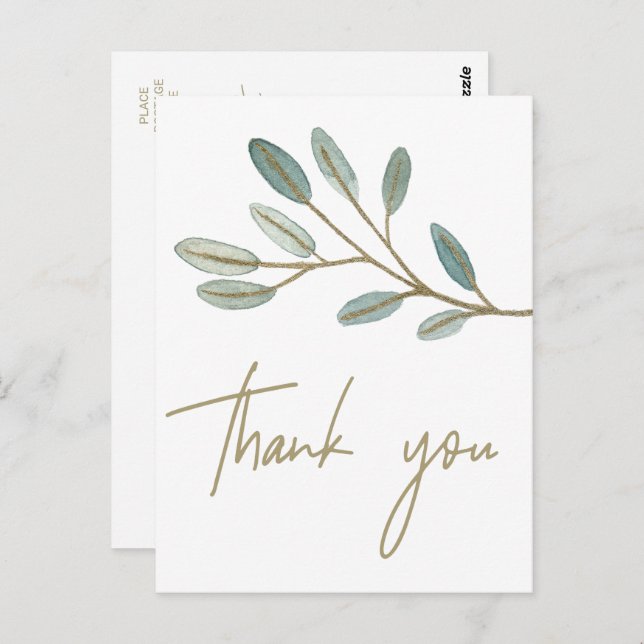 Gold Veined Eucalyptus Vielen Dank Postkarte (Vorne/Hinten)