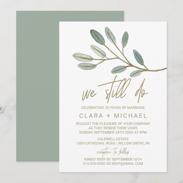 Gold Veined Eucalyptus Vow Renewal Einladung (Vorne/Hinten)