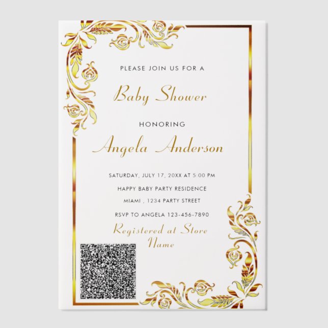 Gold Vellum QR Code Baby Shower Einladung Beispiel (Vorderseite)