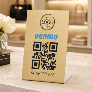 Gold Venmo Scan to Pay Tischdisplay Sockelschild