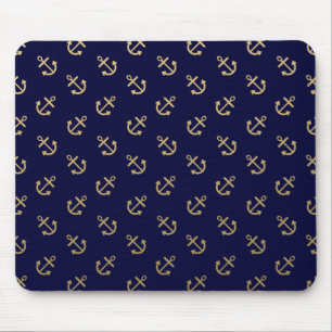 Gold verankert Marine-Blau-Hintergrund-Muster Mousepad