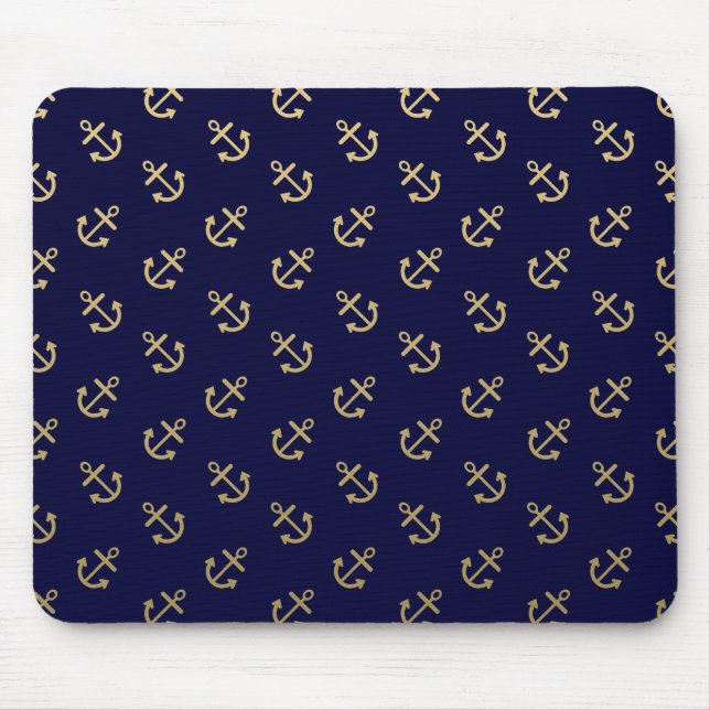 Gold verankert Marine-Blau-Hintergrund-Muster Mousepad (Vorne)