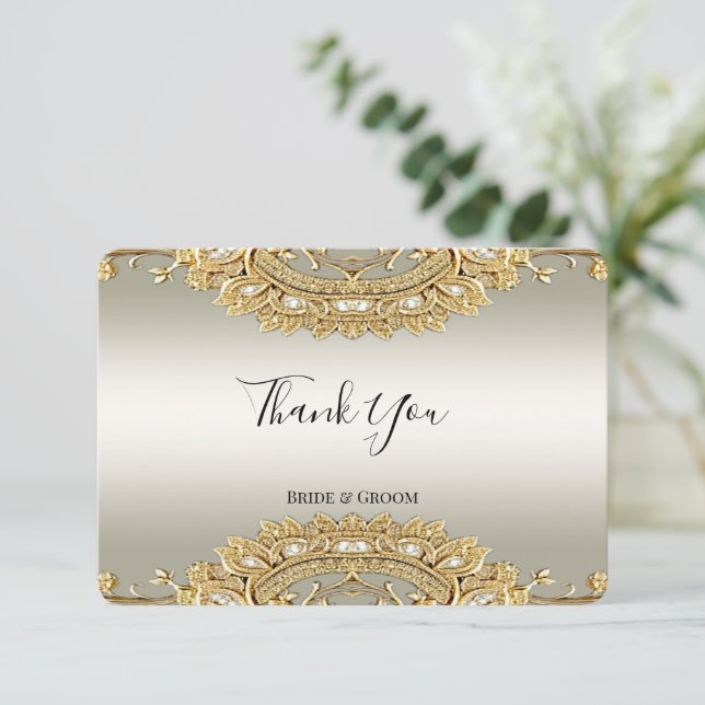 Gold Verziert Danke-Karte Dankeskarte (Stehend Vorderseite)