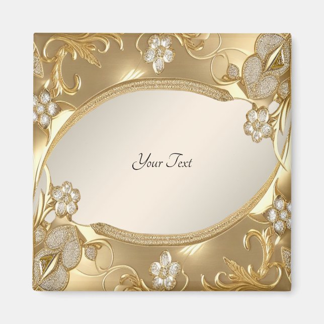 Gold Verziert Floral Magnet (Vorne)