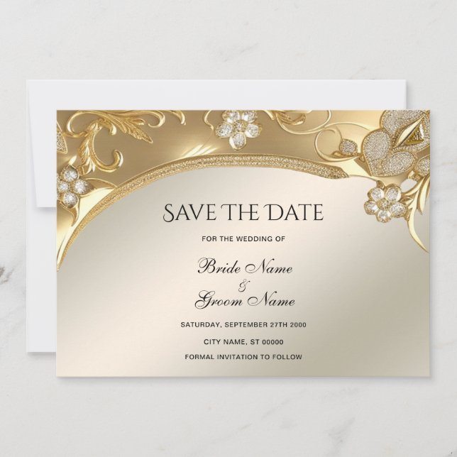Gold Verziert Floral Save the Date (Vorderseite)