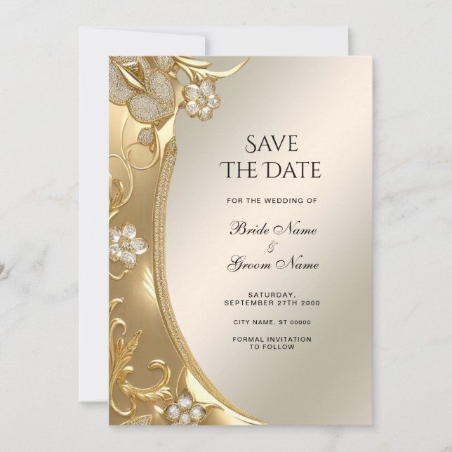 Gold Verziert Floral Save the Date (Vorderseite)