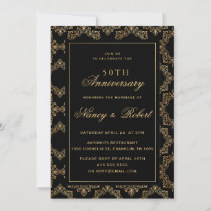 Gold Verziert Frame Black 50. Hochzeitstag Einladung